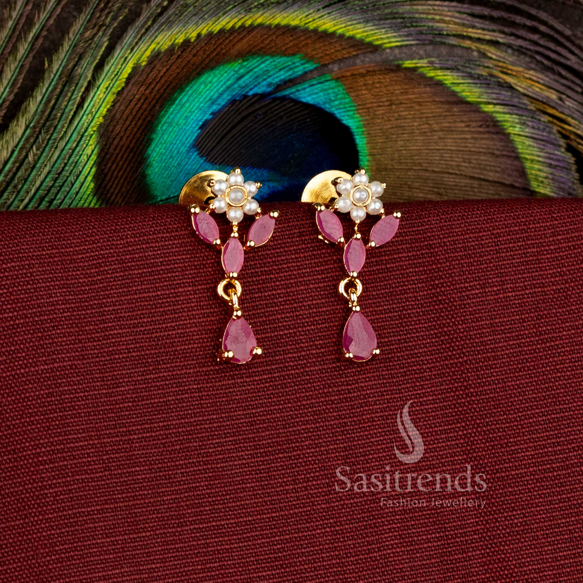 Traditional imitation jewellery earrings crafted with floral and leaf-inspired detailing - Sasitrends