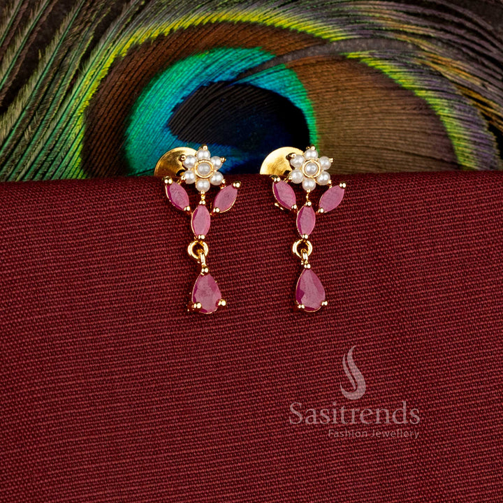 Traditional imitation jewellery earrings crafted with floral and leaf-inspired detailing - Sasitrends