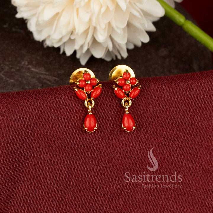 Designer one gram micro gold plated earrings with teardrops and sparkling green stone craftsmanship - Sasitrends