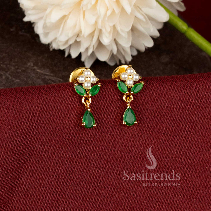 Traditional teardrop earrings with ad stone floral design and rich real gold look finish - Sasitrends