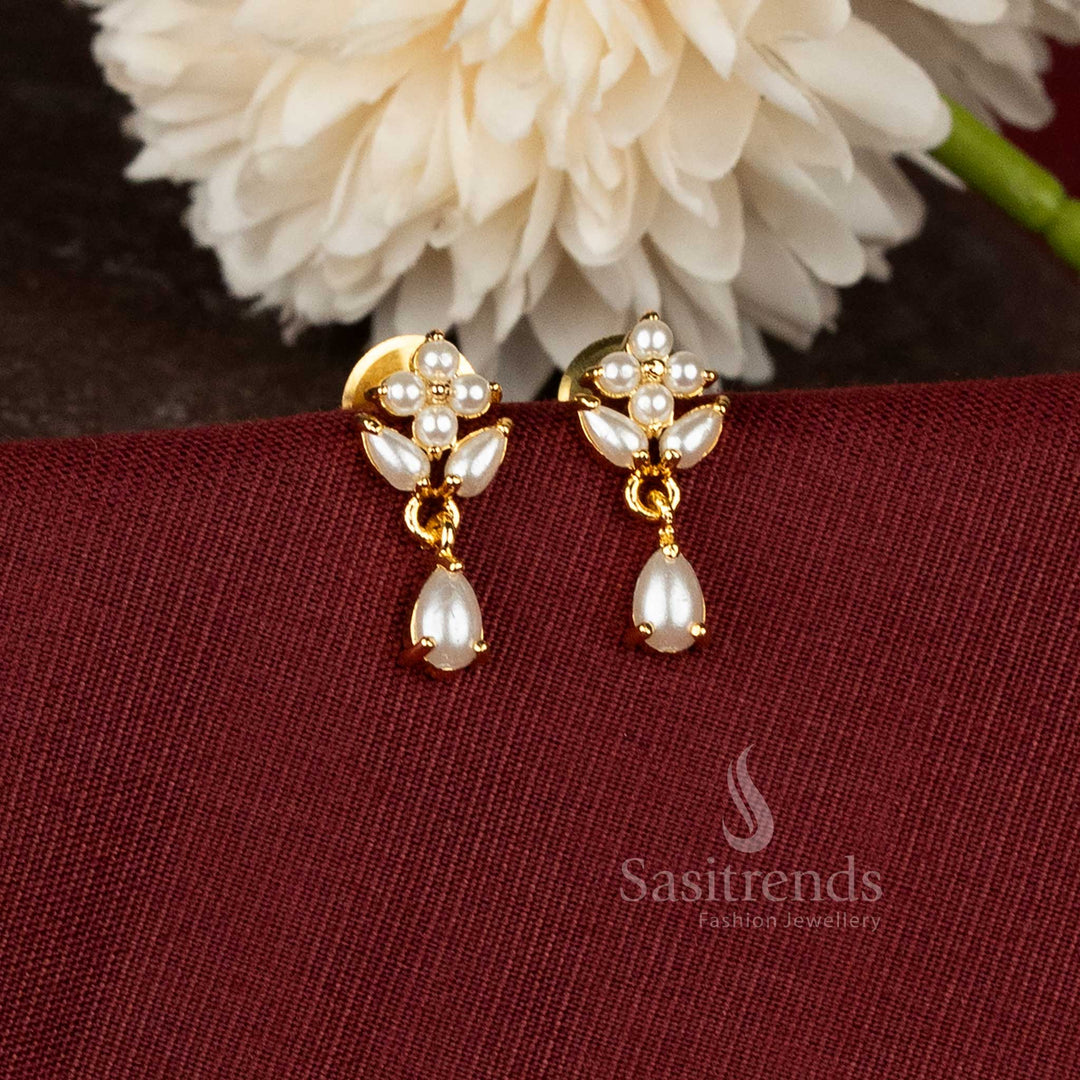 Beautiful Collection One Gram Micro Gold Plated Drop Floral Stud Earrings with Real Gold Look Finish for Women - Sasitrends