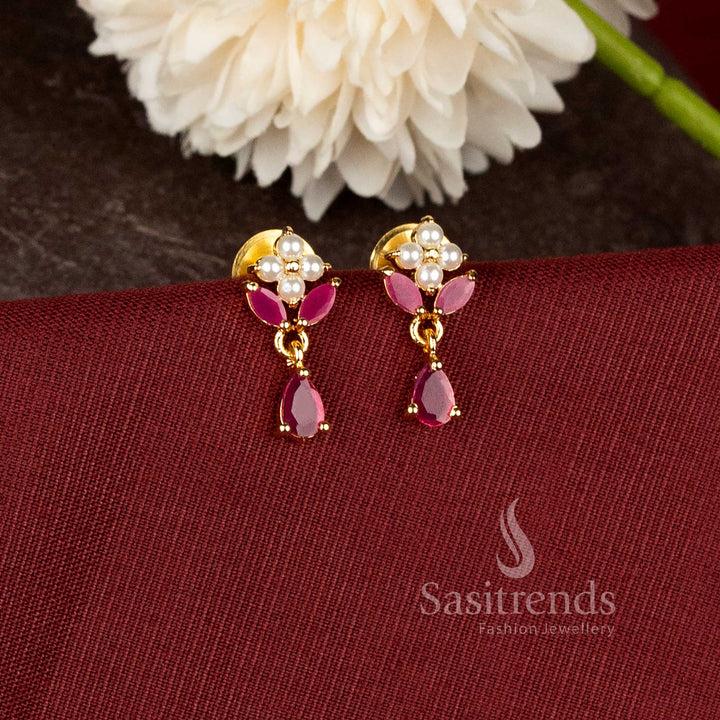 Traditional teardrop earrings with ad stone floral design and rich real gold look finish - Sasitrends