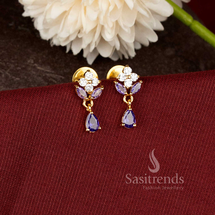 Traditional party wear pearl drop earrings with green stone floral design and rich real gold look finish - Sasitrends