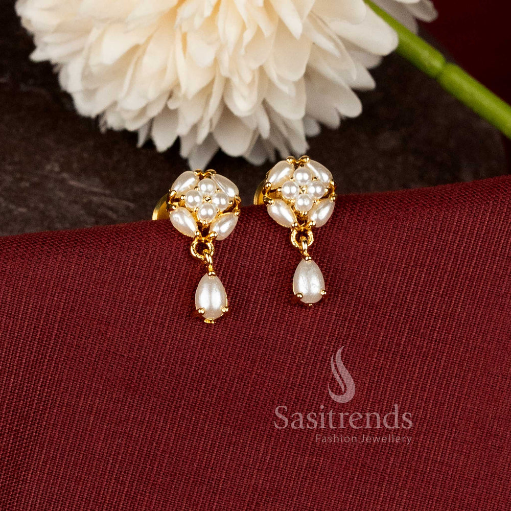 Stunning Micro Gold Plated Floral TearDrop Earrings with Real Gold Look Finish for Women and Special Occasions - Sasitrends