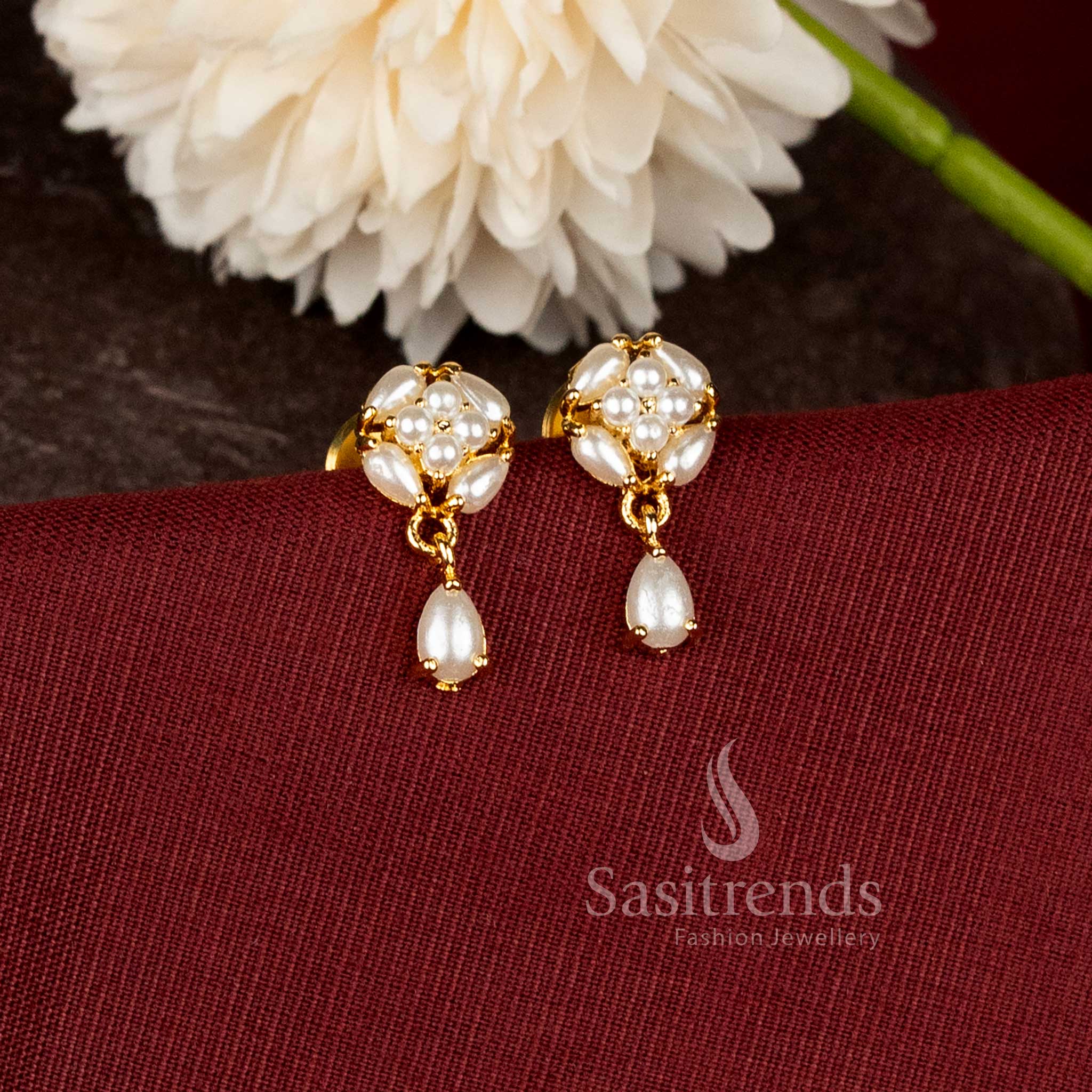 Stunning Micro Gold Plated Floral TearDrop Earrings with Real Gold Look Finish for Women and Special Occasions - Sasitrends