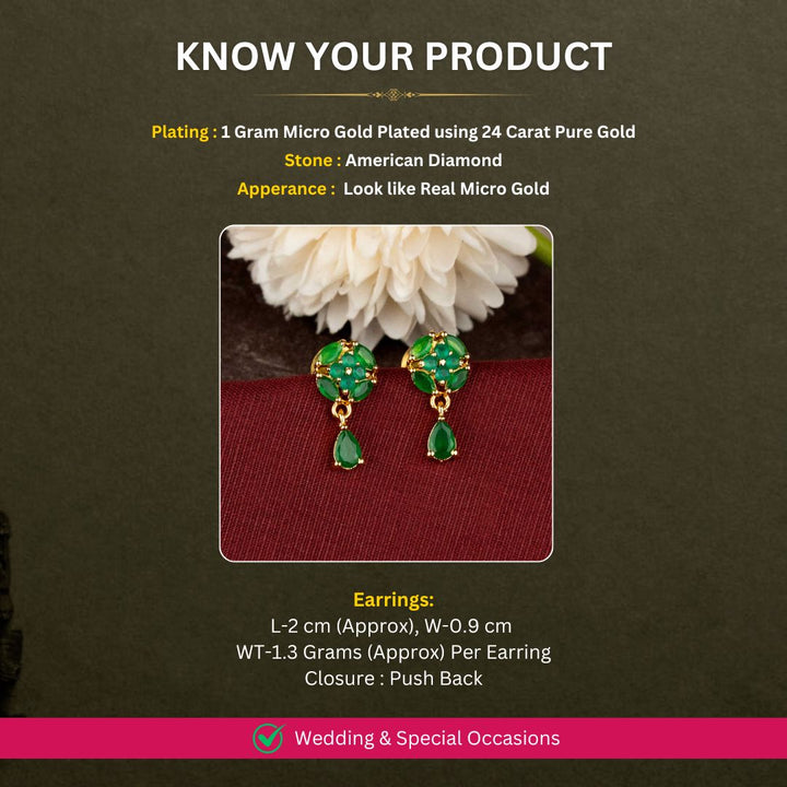 Elegant Micro Gold Plated Floral Stone and Drop Earrings for Party Wear and Traditional Styling - Sasitrends