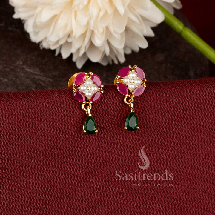 Stunning Micro Gold Plated Floral tearDrop Earrings with Real Gold Look Finish for Women and Special Occasions - Sasitrends