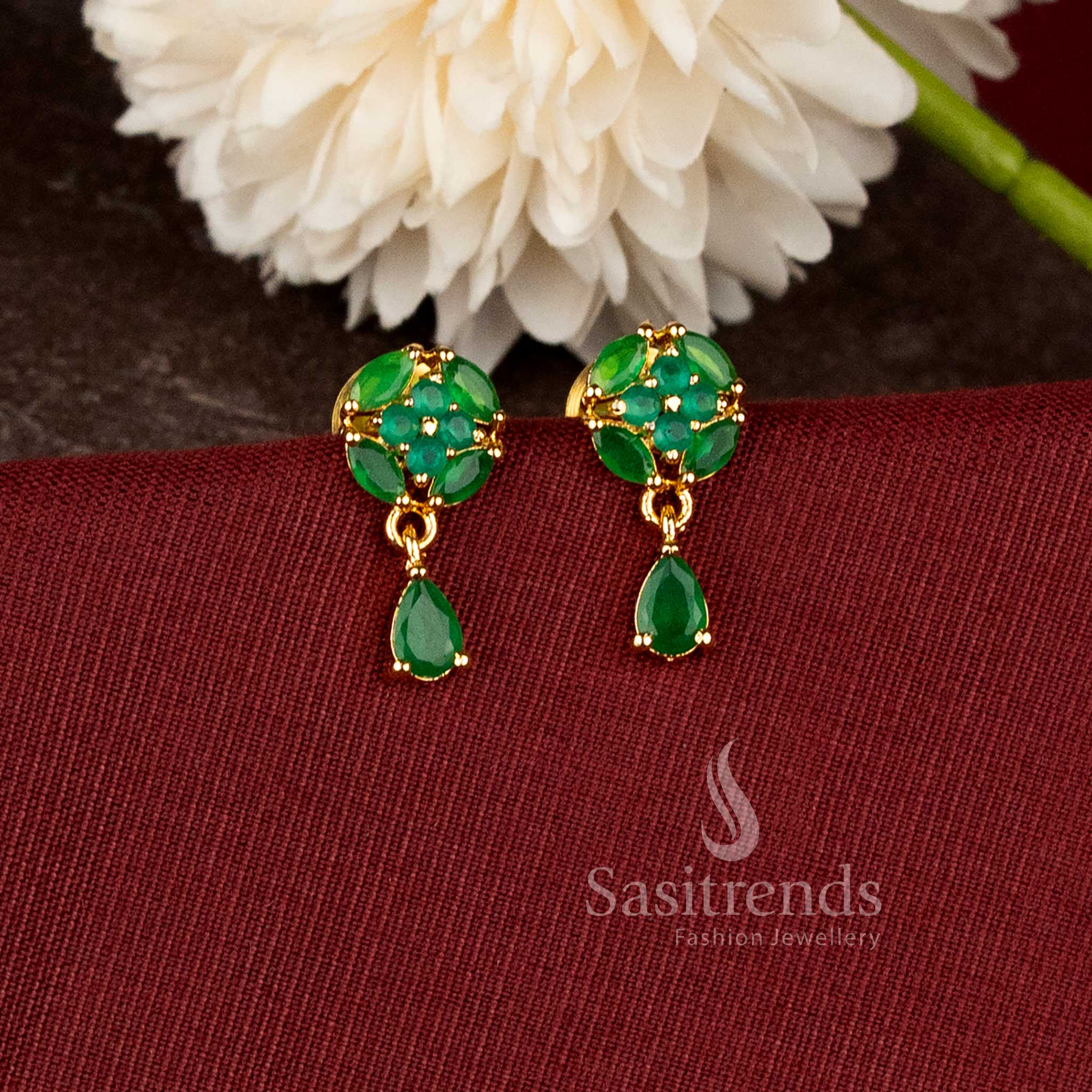 Micro Gold Plated Designer Floral Drop Earrings with Pearl Accents and Rich Gold Finish - Sasitrends