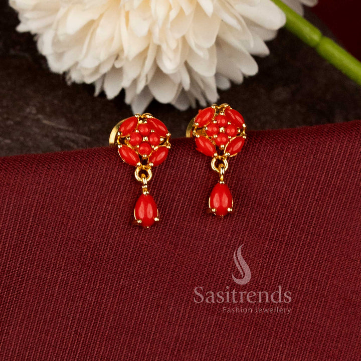 Elegant Micro Gold Plated Floral Stone and Drop Earrings for Party Wear and Traditional Styling - Sasitrends