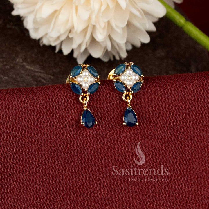 Micro Gold Plated Designer Floral Drop Earrings with Pearl Accents and Rich Gold Finish - Sasitrends