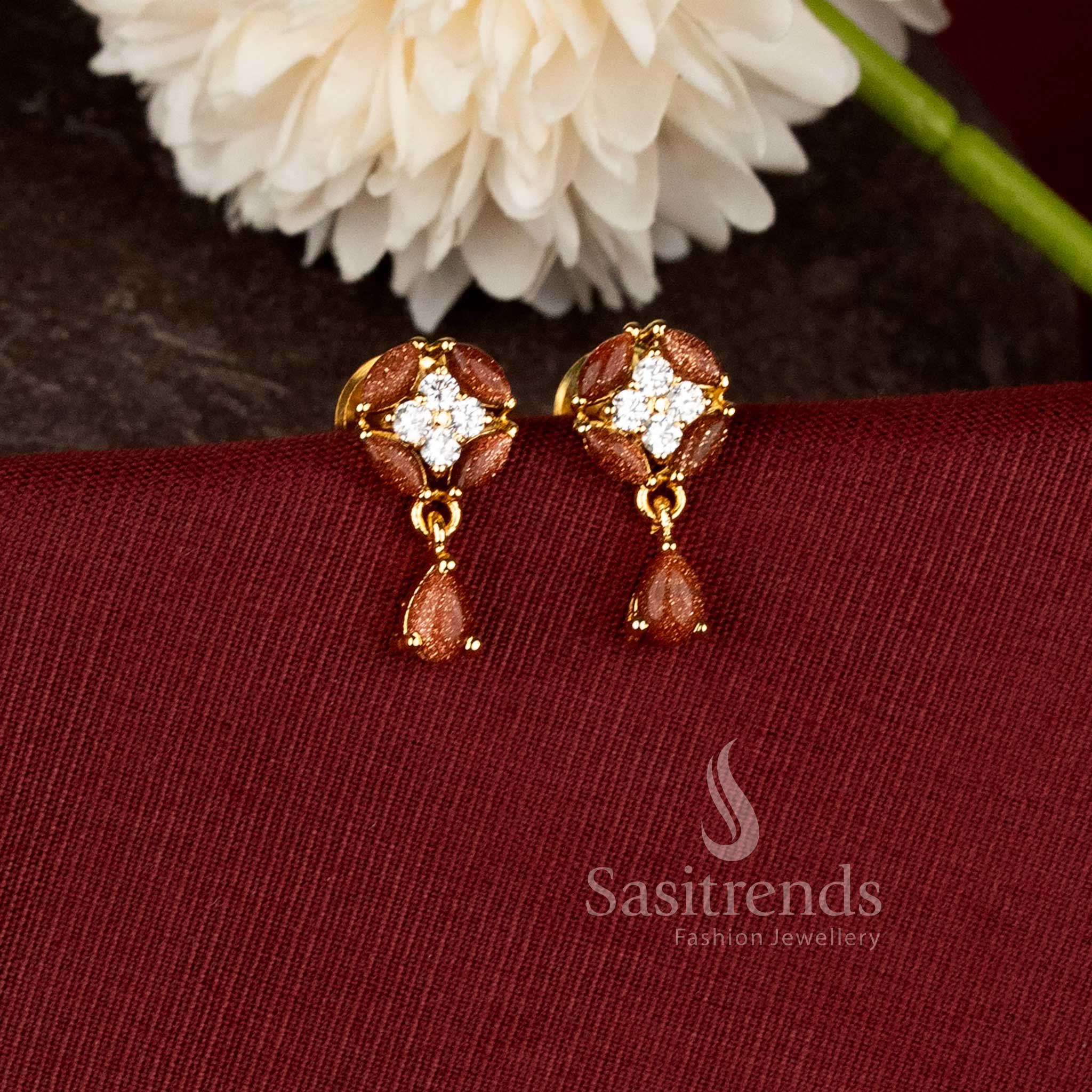 Micro Gold Plated Designer Floral Drop Earrings with Pearl Accents and Rich Gold Finish - Sasitrends