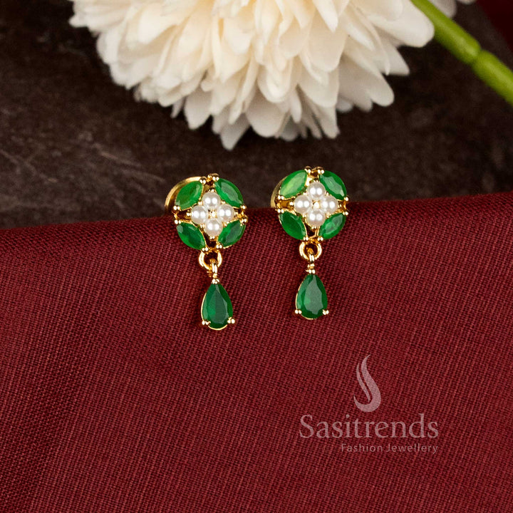 Stunning Micro Gold Plated Floral Pearl Drop Earrings with Real Gold Look Finish for Women and Special Occasions - Sasitrends