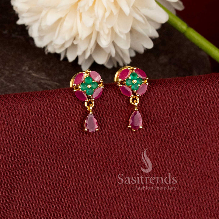 Elegant Micro Gold Plated Floral Stone and Drop Earrings for Party Wear and Traditional Styling - Sasitrends