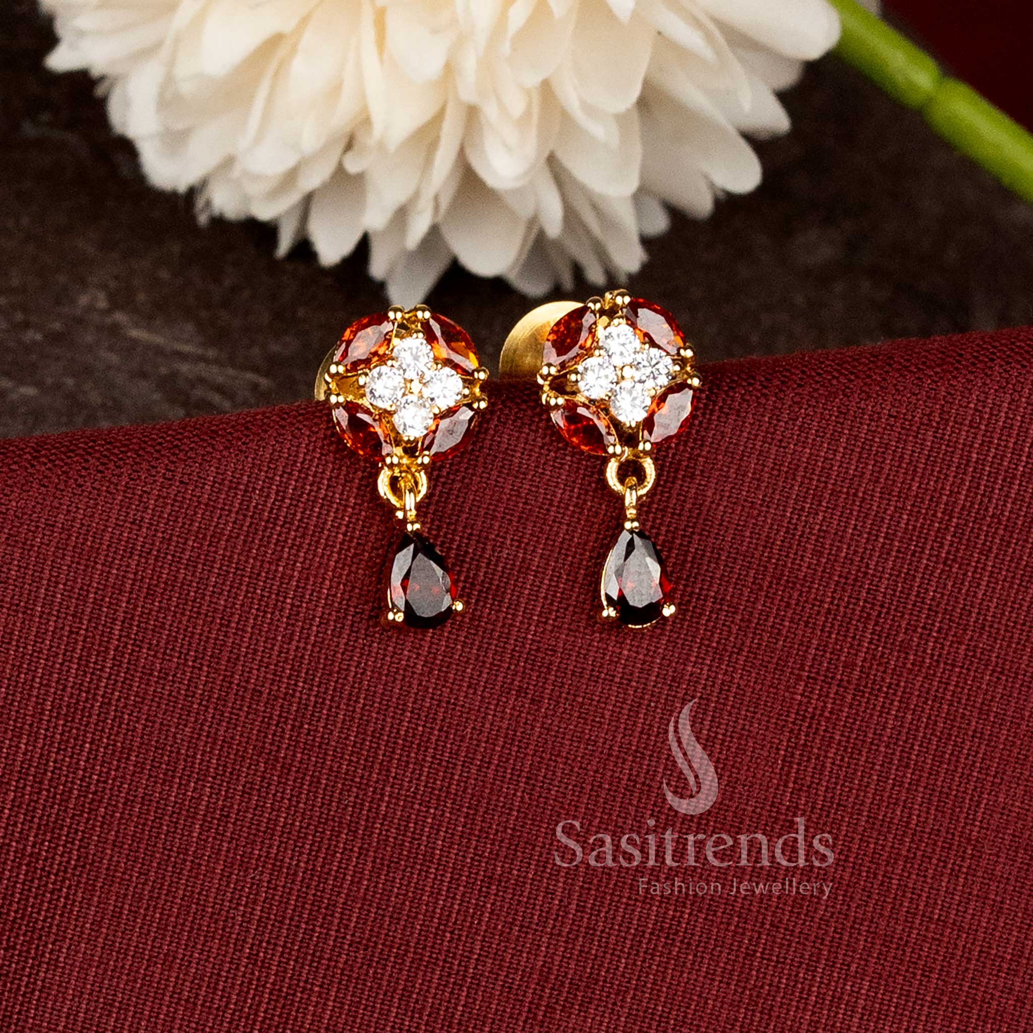 Micro Gold Plated Designer Floral Drop Earrings with Pearl Accents and Rich Gold Finish - Sasitrends