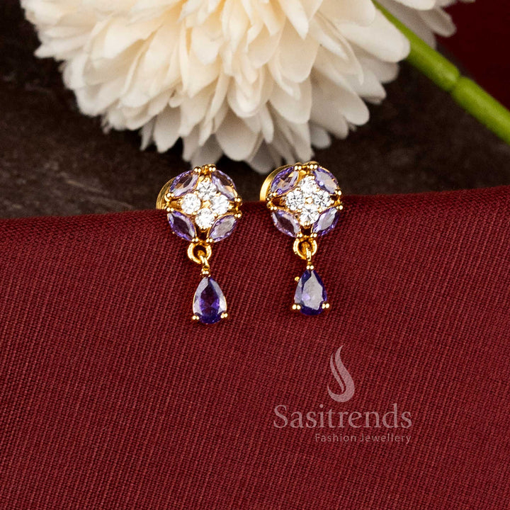 Elegant Micro Gold Plated Floral Stone and Drop Earrings for Party Wear and Traditional Styling - Sasitrends