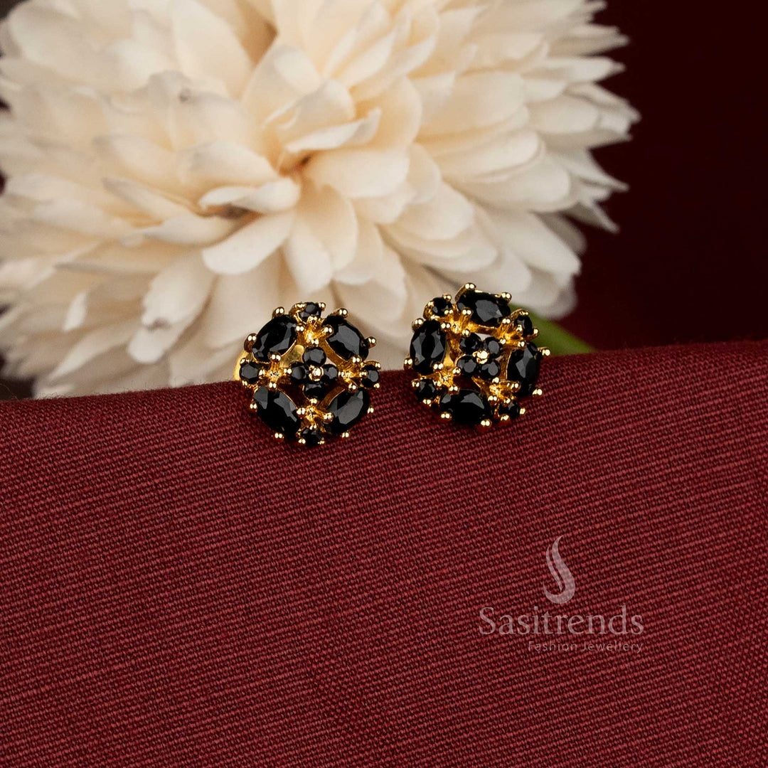 Stunning Micro Gold Plated Oval and Round Stone Cluster Stud Earrings for Weddings and Party Wear - Sasitrends 