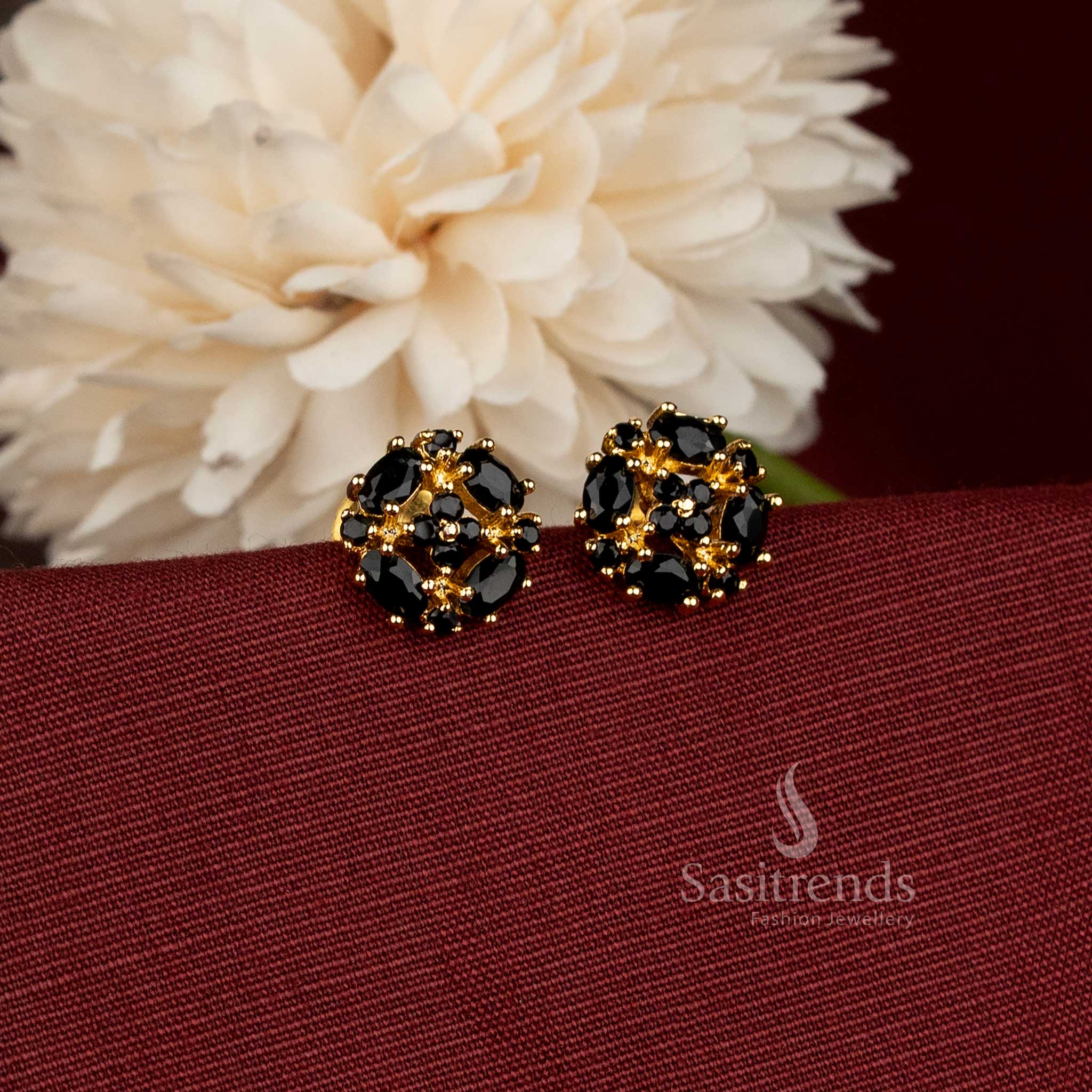 Stunning Micro Gold Plated Oval and Round Stone Cluster Stud Earrings for Weddings and Party Wear - Sasitrends 