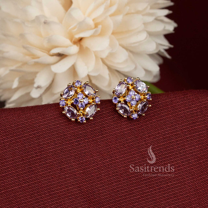 Beautiful Micro Gold Plated Statement Stud Earrings with Intricate Stonework for Receptions and Special Occasions - Sasitrends