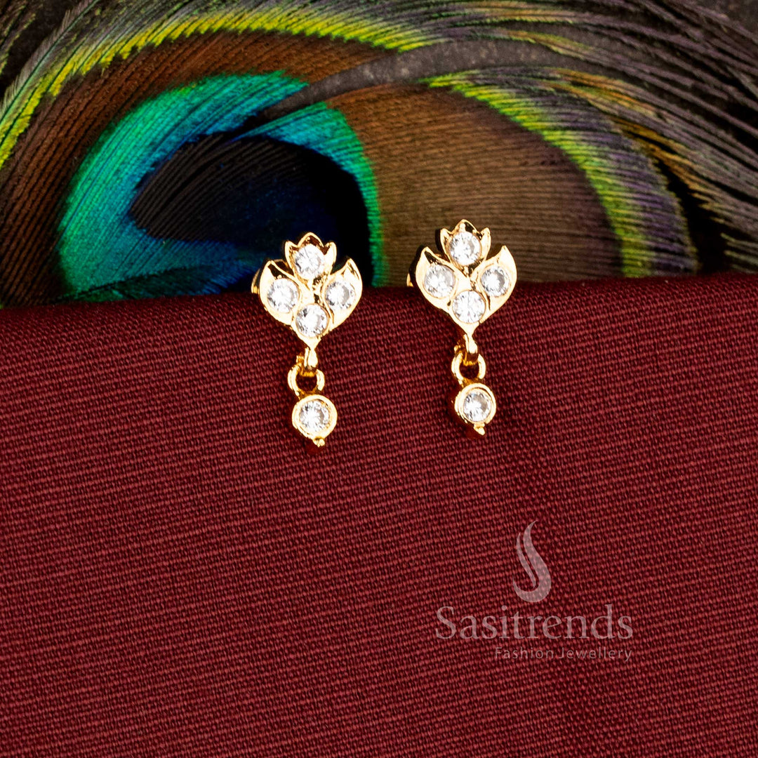 Royal Floral Impon 24K one gram micro gold plated drop earrings with sparkling AD stone detailing - Sasitrends