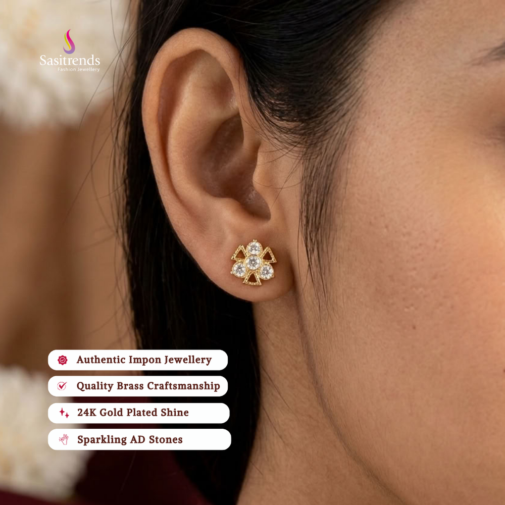Traditional wear impon micro gold plated AD stone earrings - Sasitrends