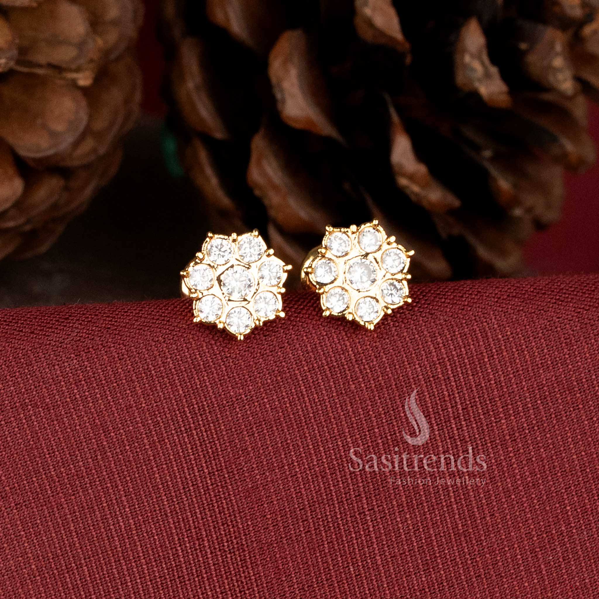 Impon One Gram Micro Gold Plated Diamond Floral Cluster Stud Earrings - Sasitrends