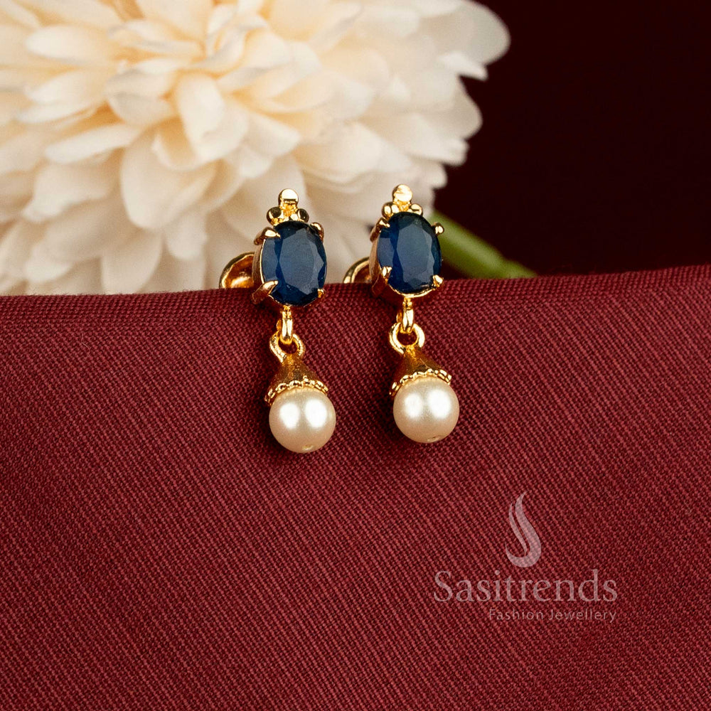 Impon Oval Stone Pearl Drop Earrings for Women - Sasitrends