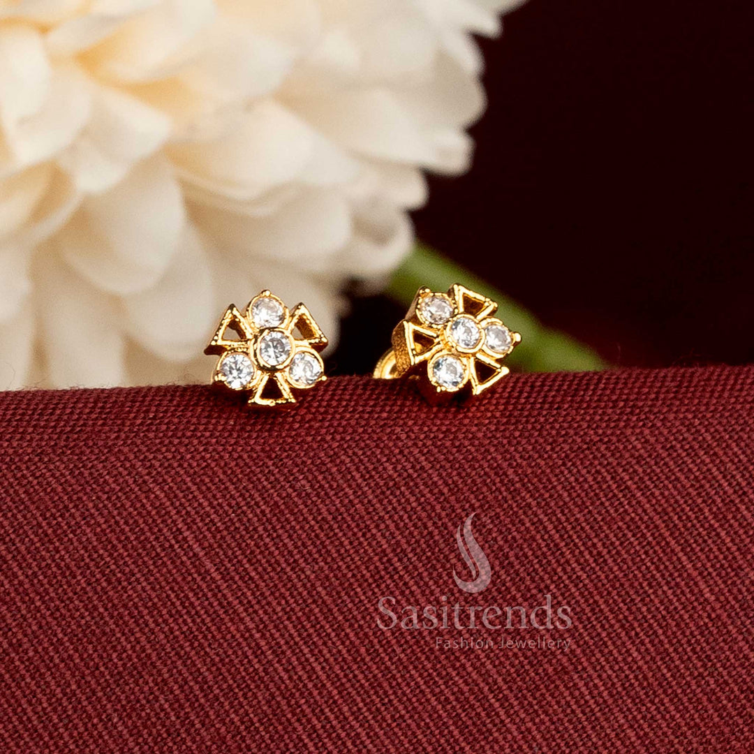 Elegant Impon One Gram Gold Plated AD Stone Central Cluster Stud Earrings - Sasitrends