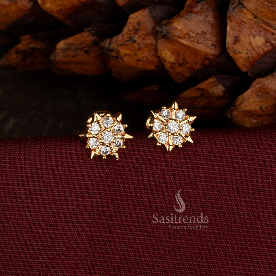 Elegant Floral Design Micro Gold Plated AD Stud Earrings for Wedding and Festive Wear - Sasitrends