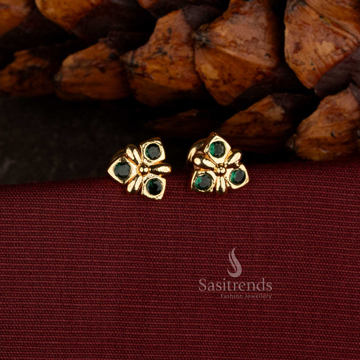 Impon Micro Gold Plated American Diamond Geometric Floral Stud Earrings - Sasitrends