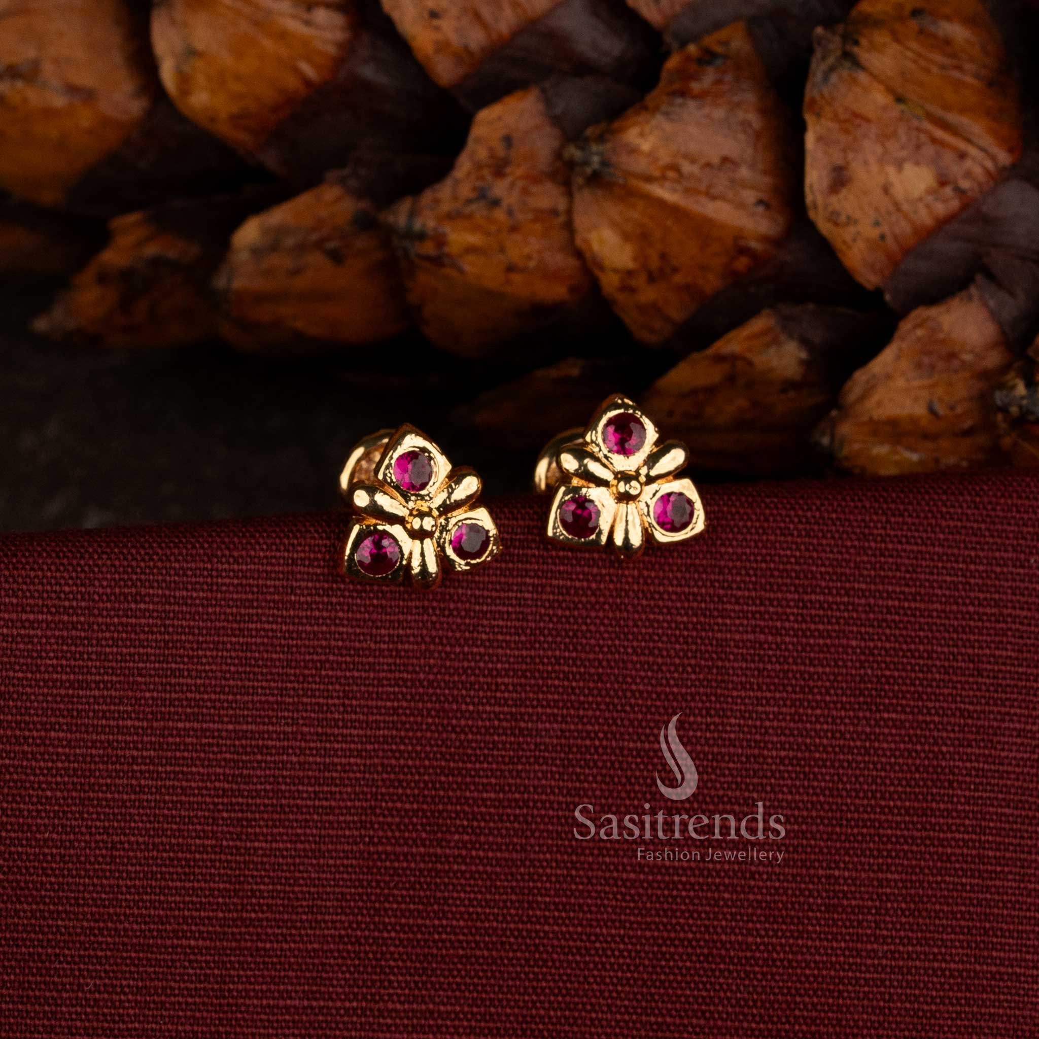 Impon Gold-Look American Diamond Stud Earrings for Weddings, Temple Functions and Festive Celebrations - Sasitrends