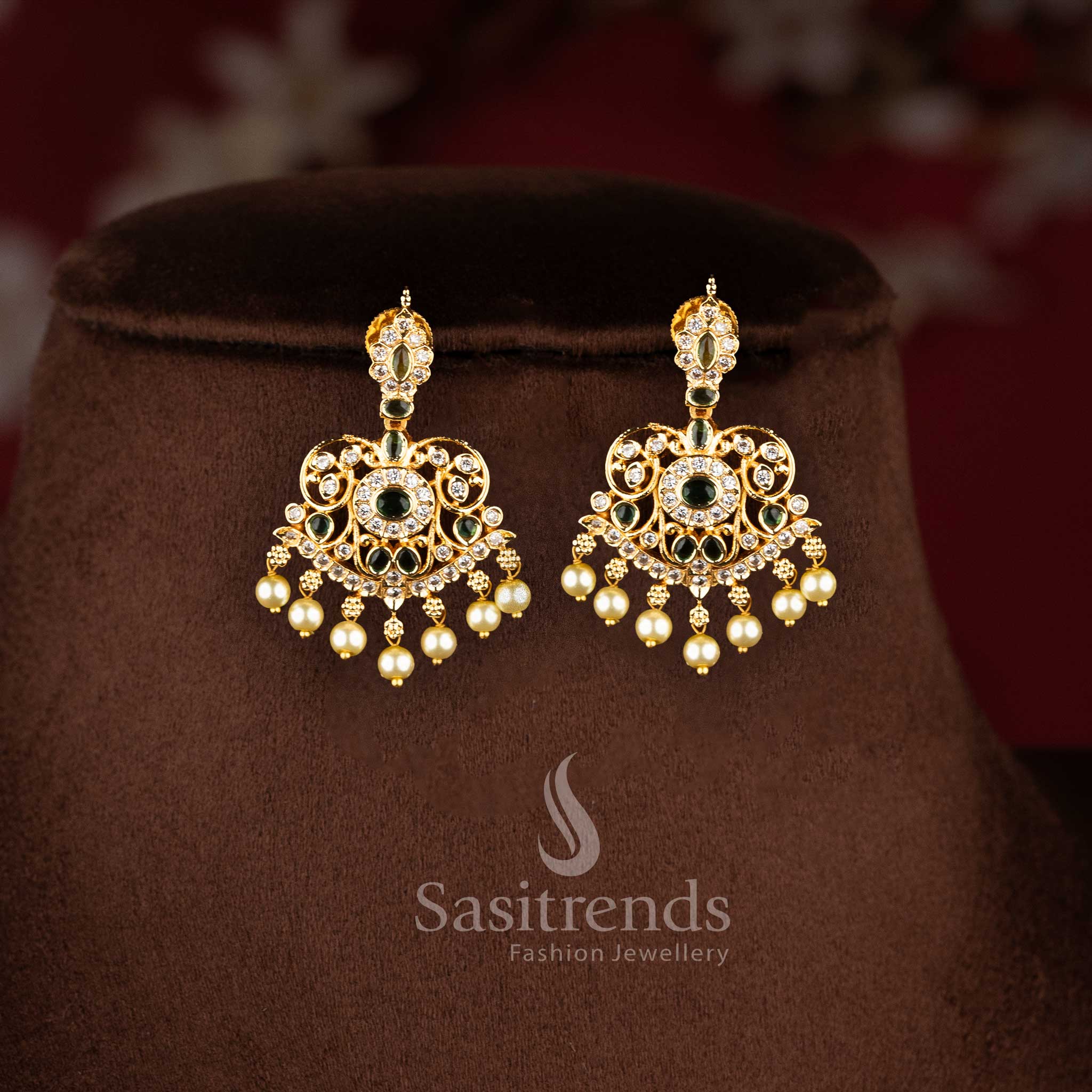 Elegant mango floral American Diamond micro gold plated short and long necklace jewellery set - Sasitrends