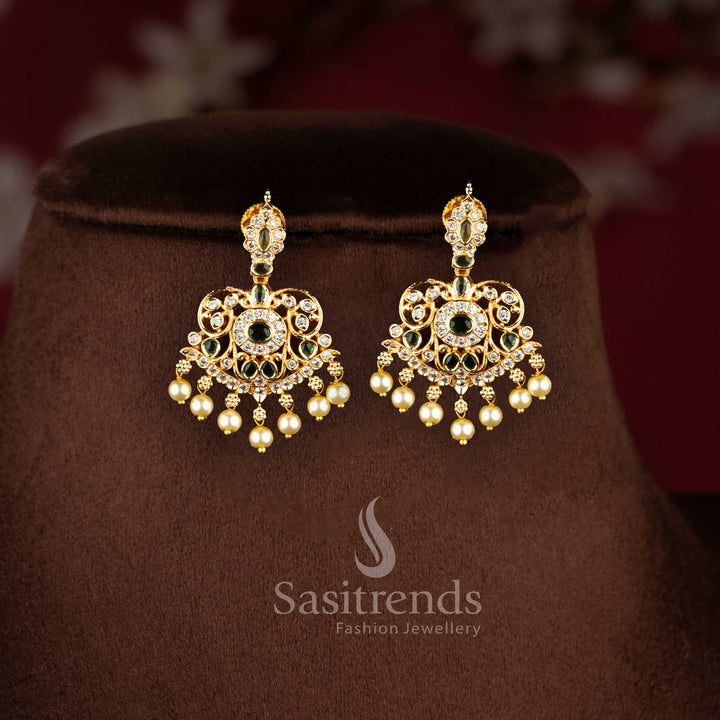 Elegant mango floral American Diamond micro gold plated short and long necklace jewellery set - Sasitrends
