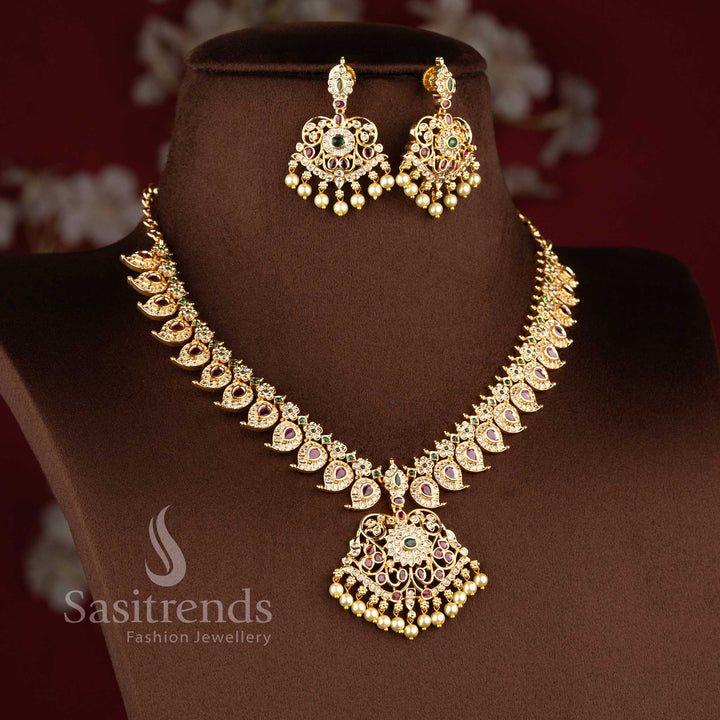 Bridal wear micro gold plated necklace featuring sparkling American Diamond craftsmanship - Sasitrends