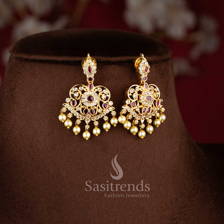Elegant mango floral American Diamond micro gold plated short and long necklace jewellery set - Sasitrends