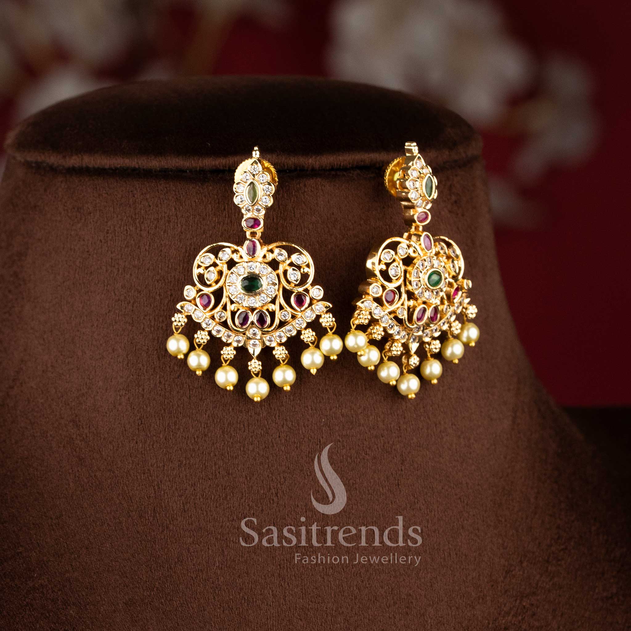 Festive short and long necklace jewellery set with mango pattern and pearl drop detailing - Sasitrends