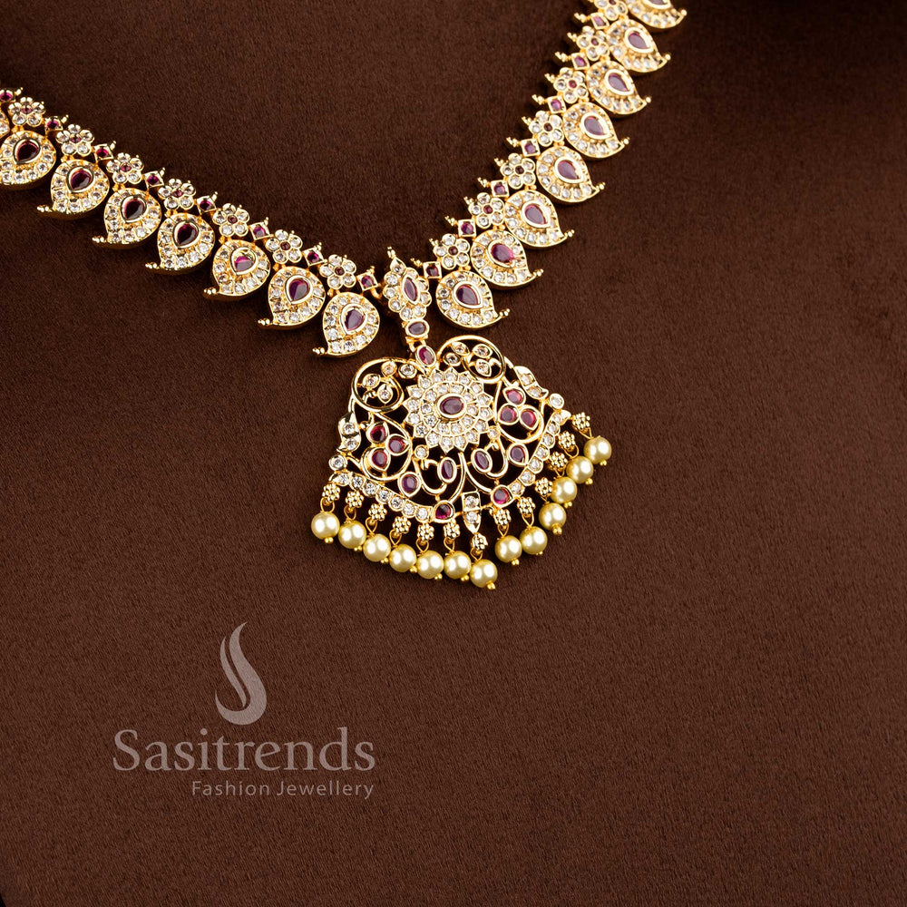 Festive short and long necklace jewellery set with mango pattern and pearl drop detailing - Sasitrends