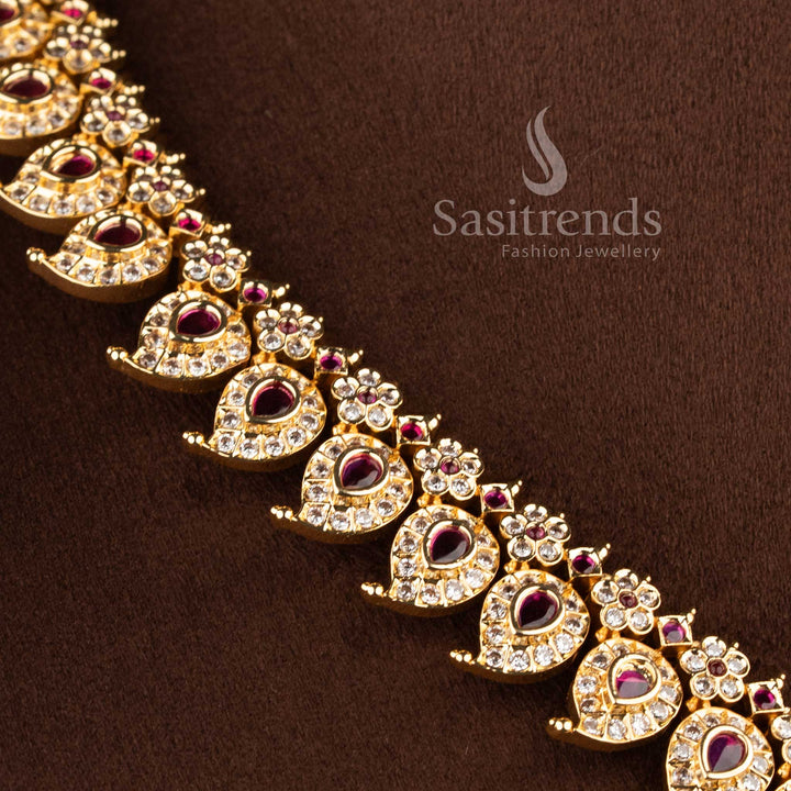 Bridal wear micro gold plated necklace featuring sparkling American Diamond craftsmanship - Sasitrends