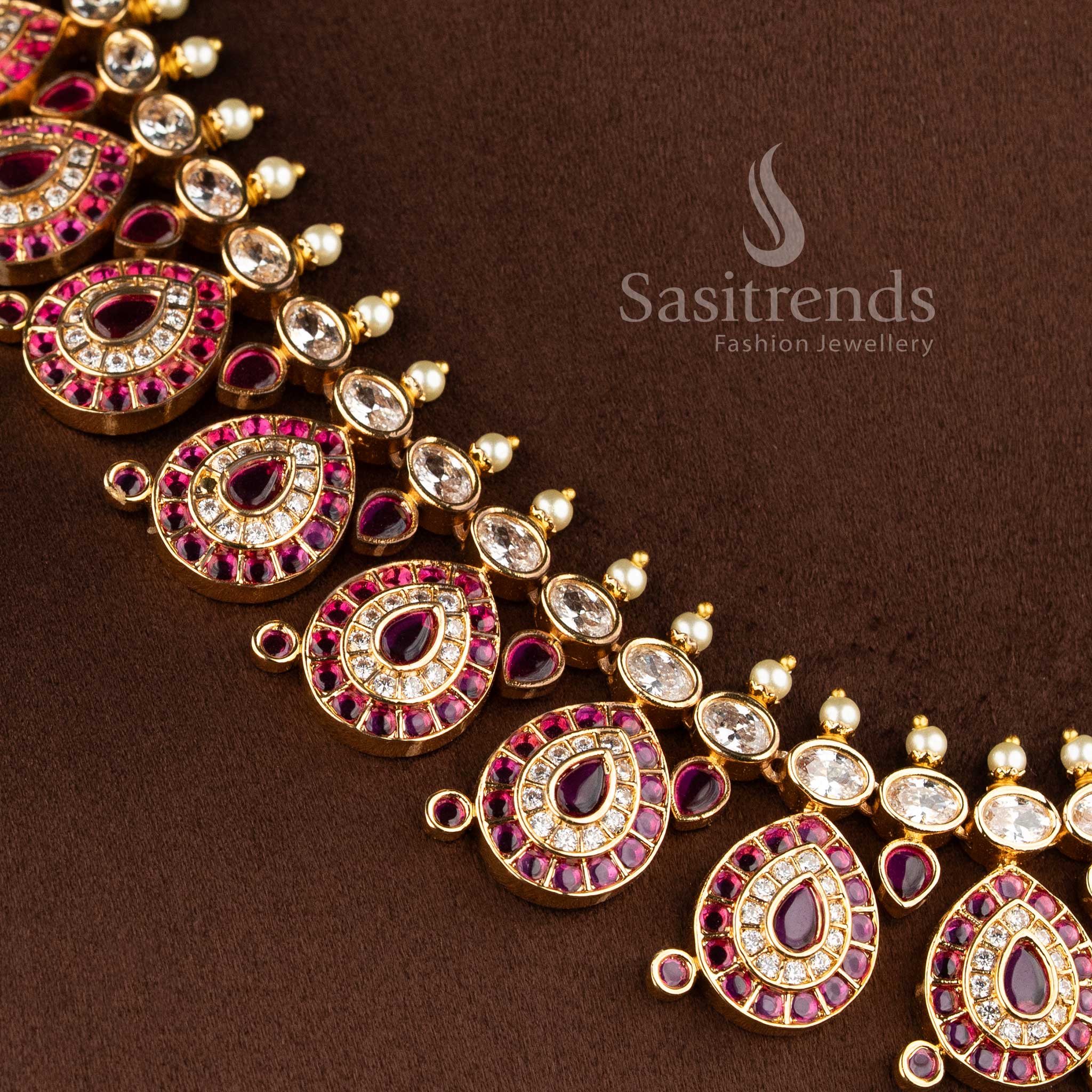 Guaranteed 24 carat look gold plated traditional wedding necklace haram set ensemble for grand silk sarees.
