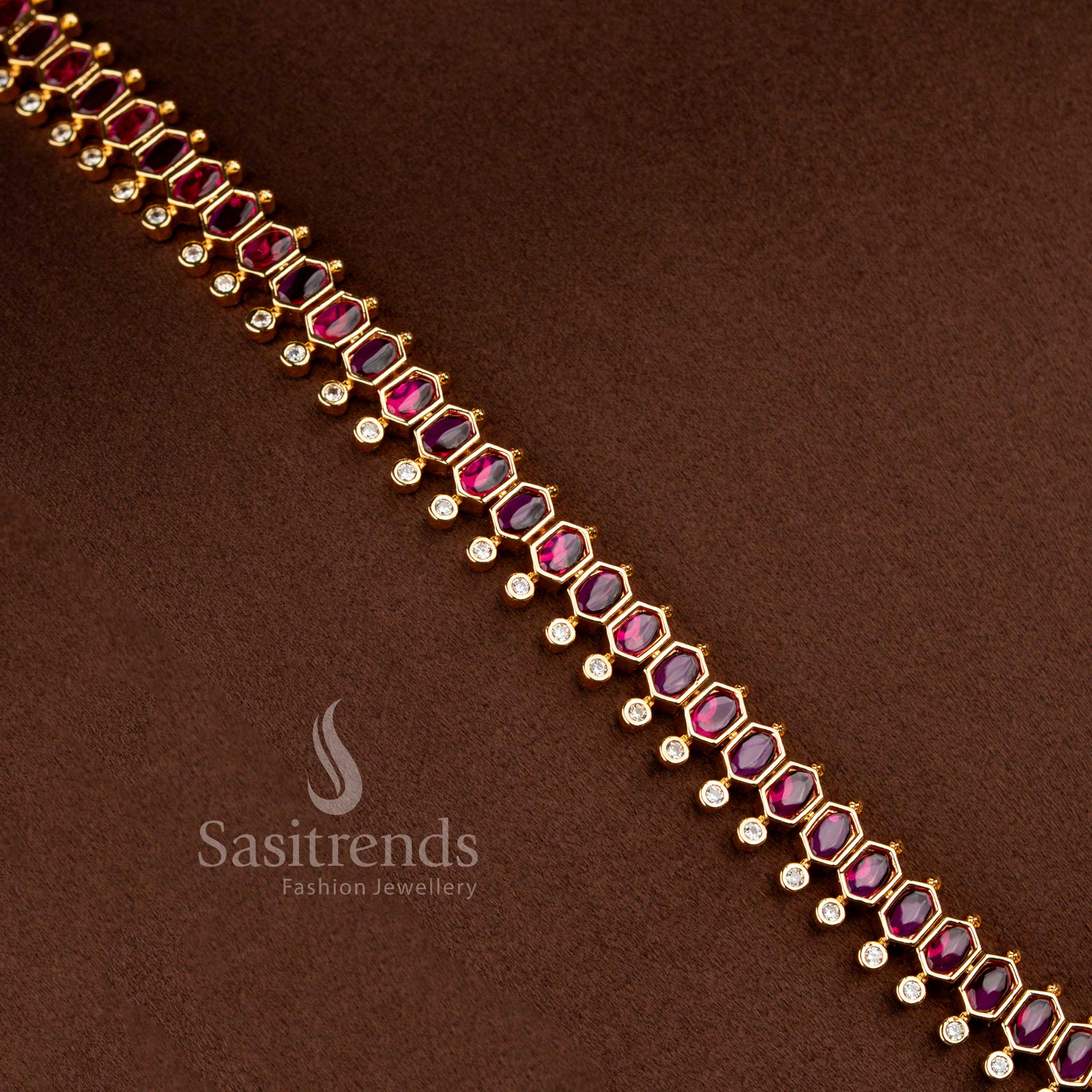Complete Octagon Pearl Drop American Diamond Jewellery Long Set for Women - Sasitrends