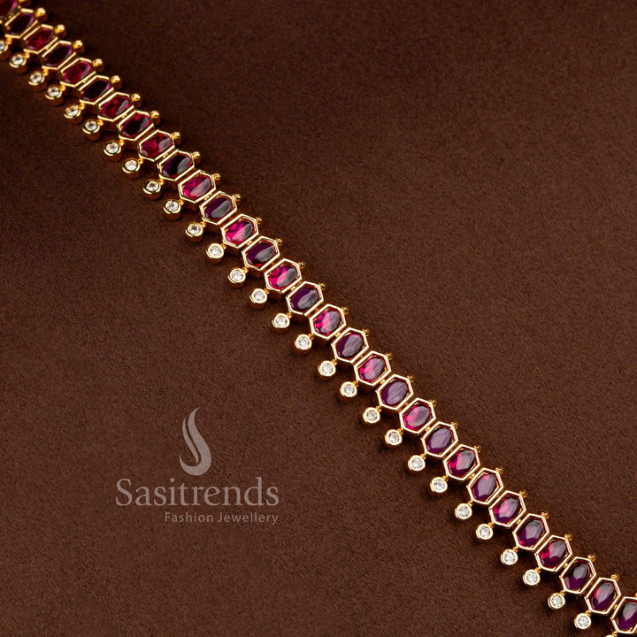 Complete Octagon Pearl Drop American Diamond Jewellery Long Set for Women - Sasitrends