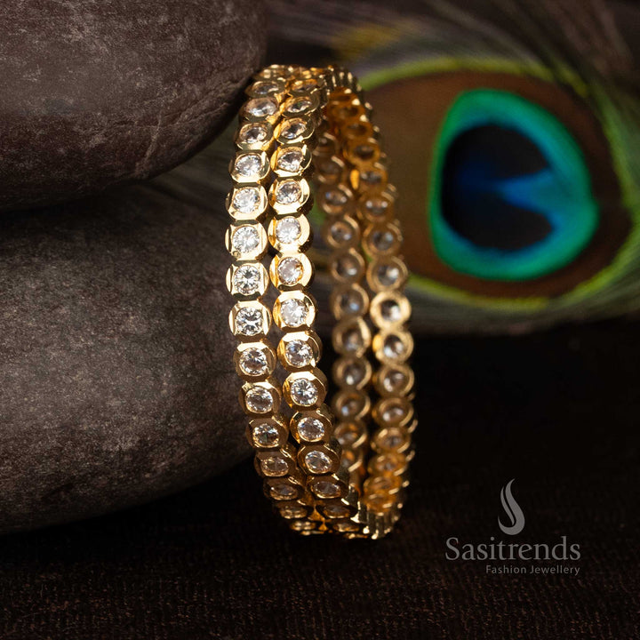Royal Sparkle Impon micro gold plated bangle featuring sparkling AD stone detailing with real gold-like finish - Sasitrends.