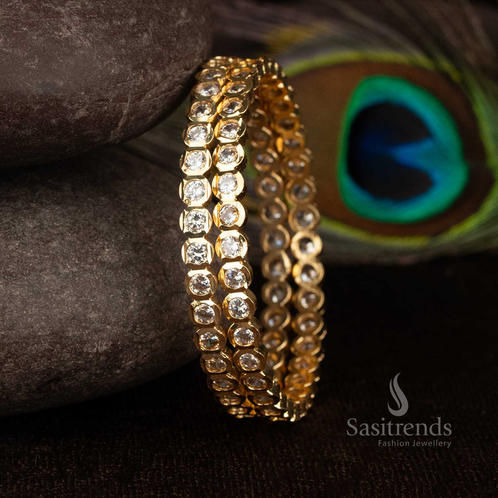 Festive and bridal wear micro gold plated AD stone bangle with timeless traditional elegance - Sasitrends.
