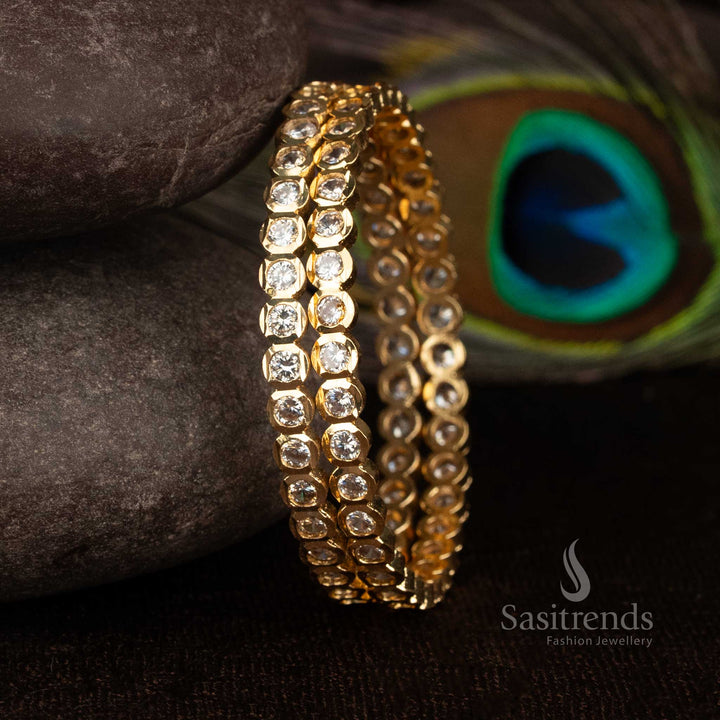 Festive and bridal wear micro gold plated AD stone bangle with timeless traditional elegance - Sasitrends.