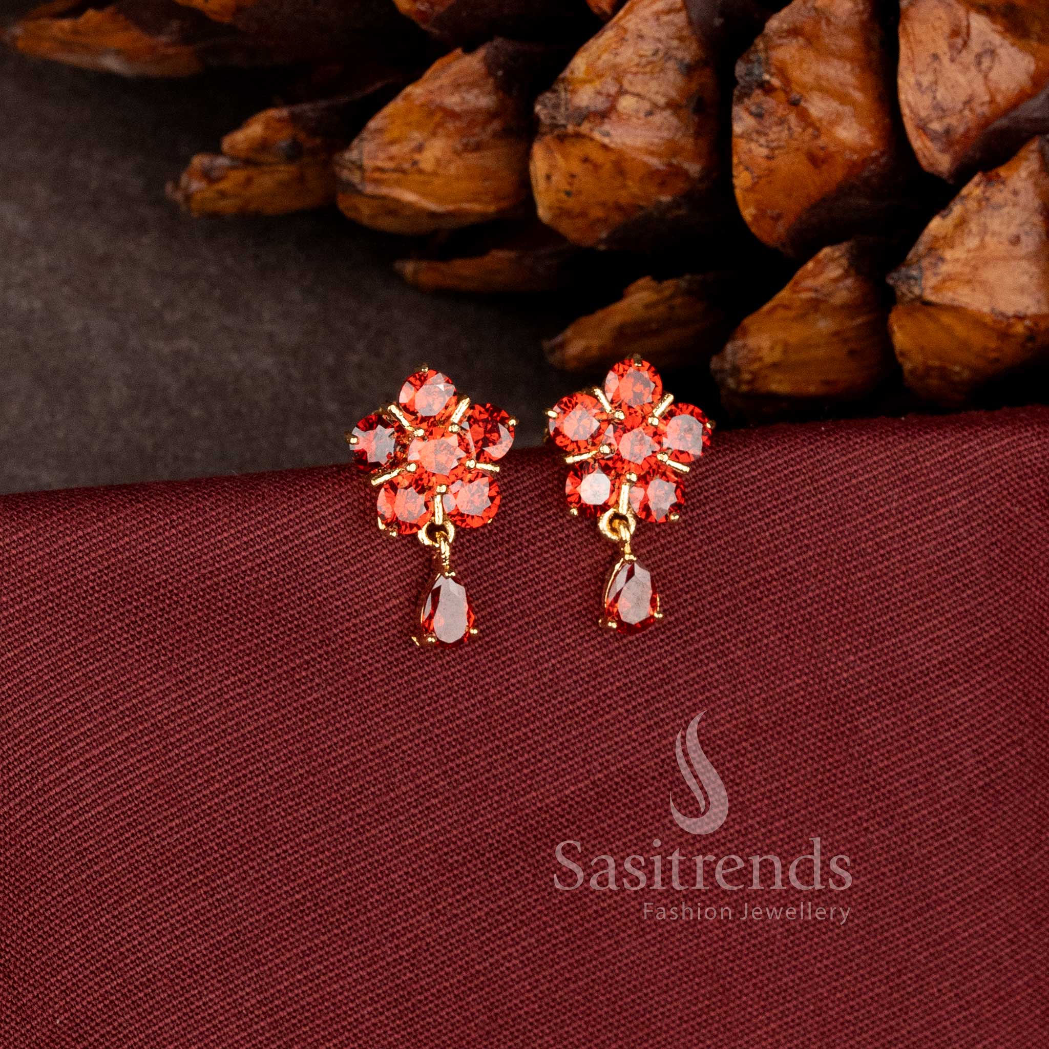 Elegant Pearl Blossom stud earrings with hanging pearl drop and luxurious micro gold plated finish - Sasitrends