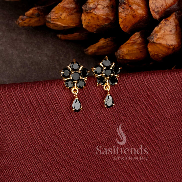 Elegant Pearl Blossom stud earrings with hanging pearl drop and luxurious micro gold plated finish - Sasitrends