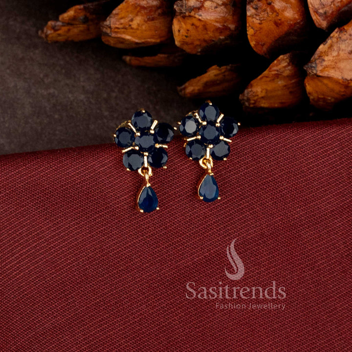 Elegant Pearl Blossom stud earrings with hanging pearl drop and luxurious micro gold plated finish - Sasitrends