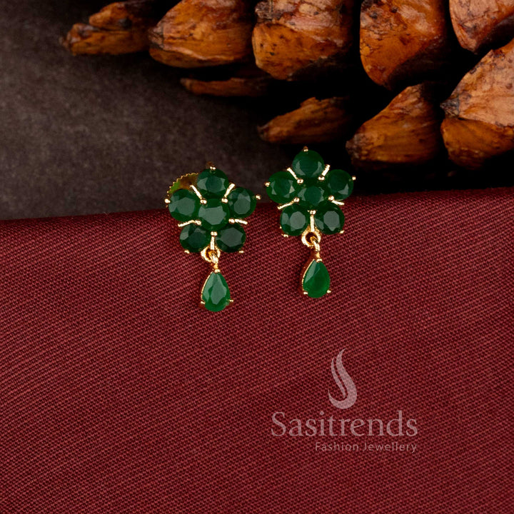Elegant Pearl Blossom stud earrings with hanging pearl drop and luxurious micro gold plated finish - Sasitrends