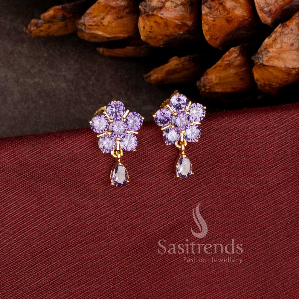 Elegant Pearl Blossom stud earrings with hanging pearl drop and luxurious micro gold plated finish - Sasitrends