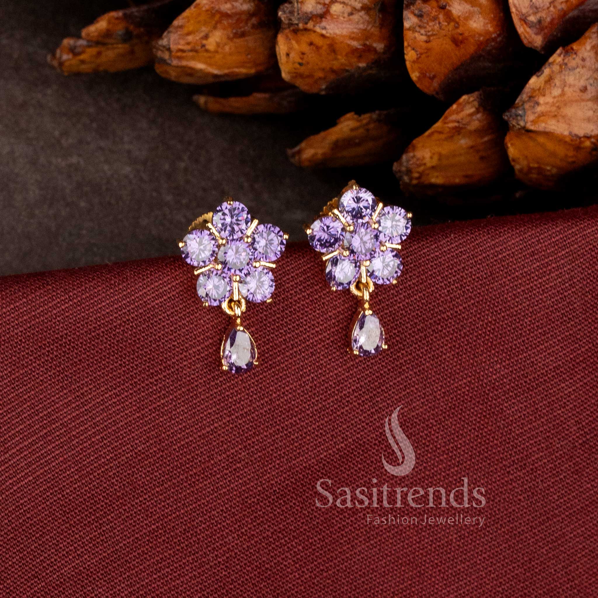 Elegant Pearl Blossom stud earrings with hanging pearl drop and luxurious micro gold plated finish - Sasitrends