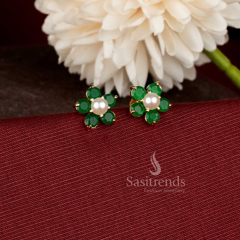 Floral Bloom One Gram Micro Gold Plated Stud Earrings with graceful flower-inspired craftsmanship - Sasitrends